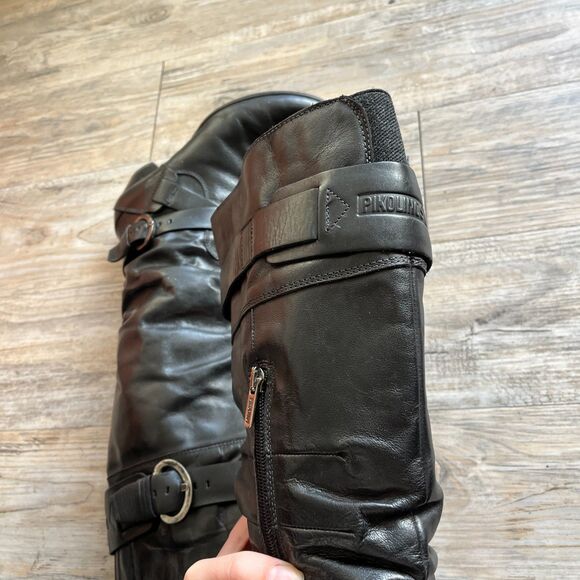 Pikolinos Knee High Boot EU 38 Black Heel Women's 7.5 / 8 Leather Buckle - Picture 12 of 14